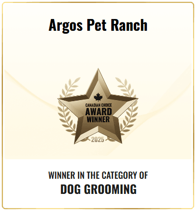 Canadian Choice Award winner 2025 certificate for Argos Pet Ranch, in the category of Dog Grooming